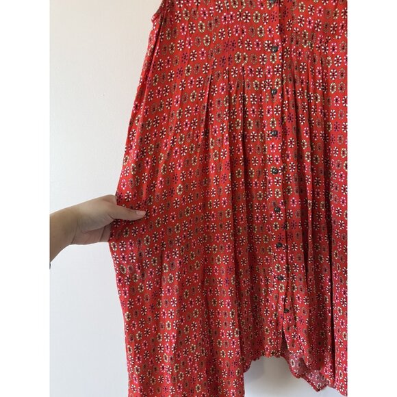 Anthropologie Maeve Daisy Red Button Down Sleeveless Midi Shirtdress Boho Artsy - Picture 10 of 10